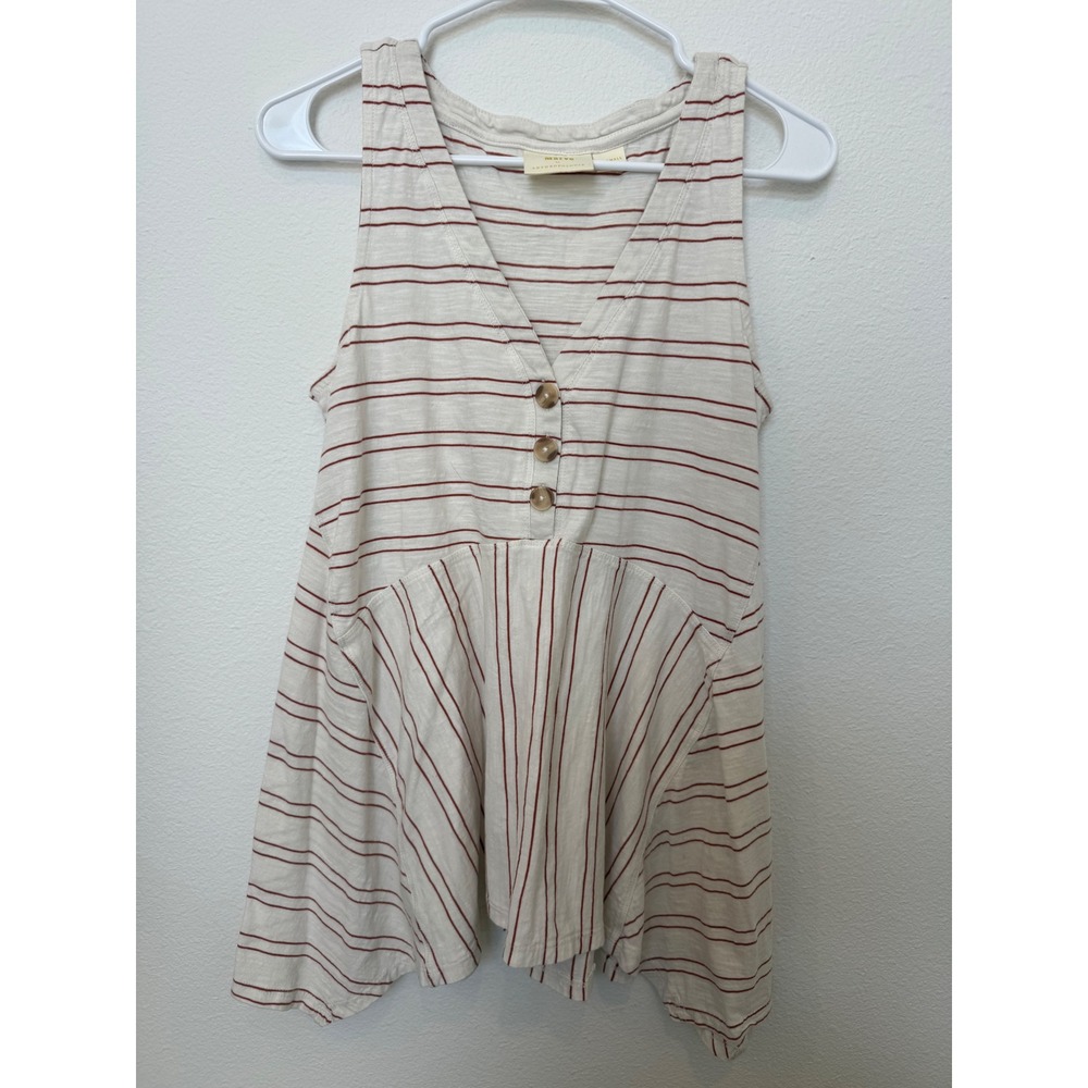 Maeve Anthropologie Womens XS Striped Sleeveless V-Neck Button Front Peplum Top